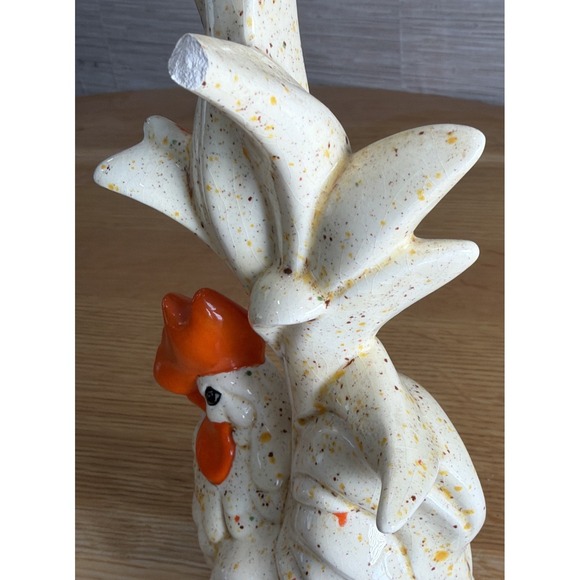Pair Of 12" Tall Cream/yellow/orange Speckle MCM Rooster And Hen (hen Damaged) - Picture 15 of 16